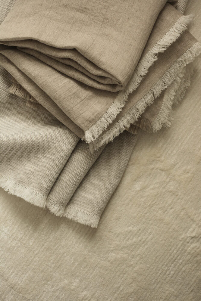 White Fishbone Linen Throw interior