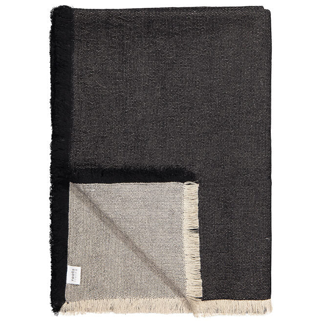 Fishbone Linen Throw Black