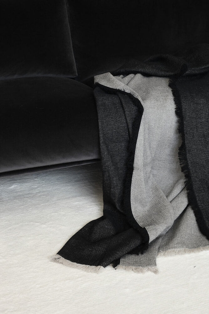 Black Fishbone Linen Throw interior