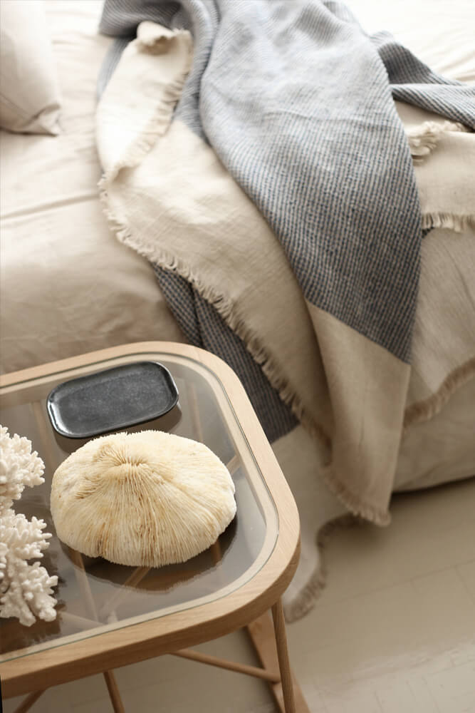 Waffle Linen Throw Blue